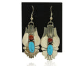 Navajo Earrings 925 Silver Turquoise & Spiney Oyster Native American Artist C80s