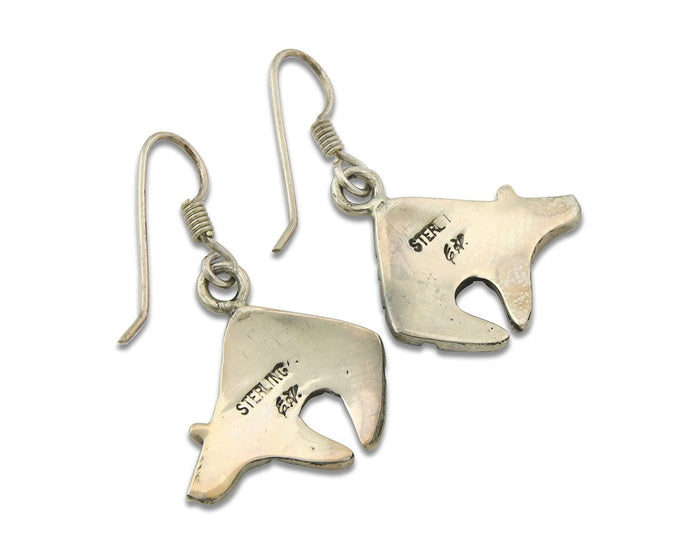 Navajo Earrings Sterling Silver Dangle Spirit Bear Authentic Signed Ervin Hoskie