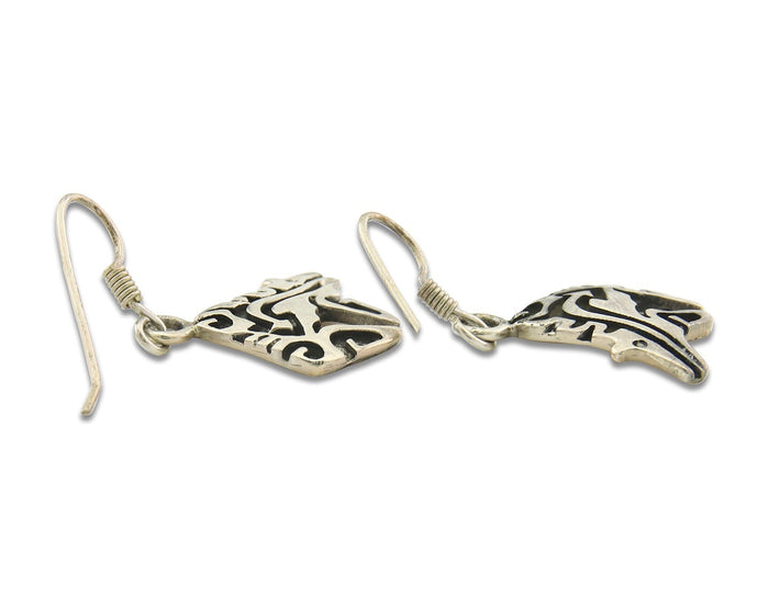Navajo Earrings Sterling Silver Dangle Spirit Bear Authentic Signed Ervin Hoskie