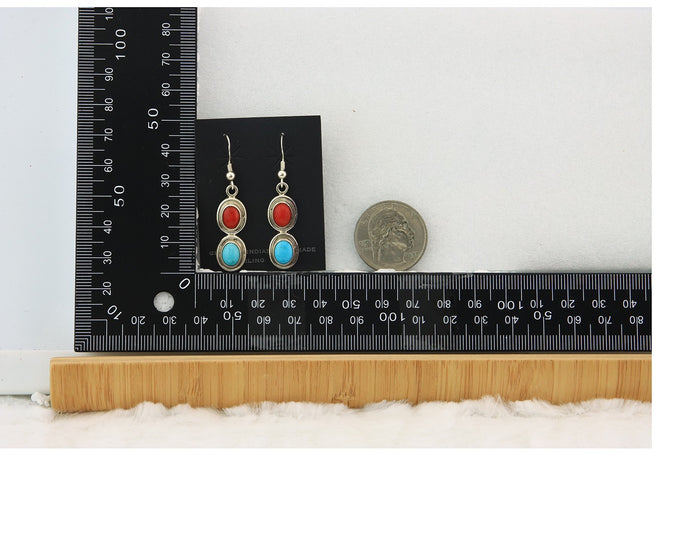 Navajo Earrings Sterling Silver Gemstone Vintage Handmade Dangle