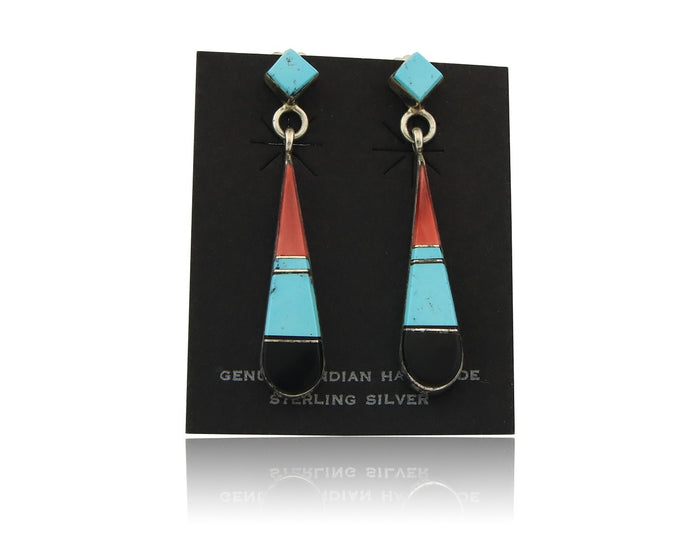 Navajo Earrings Sterling Silver Gemstone Vintage Handmade Signed Marilyn Yazzie