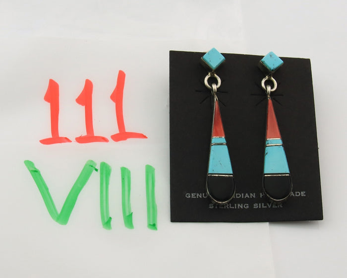 Navajo Earrings Sterling Silver Gemstone Vintage Handmade Signed Marilyn Yazzie