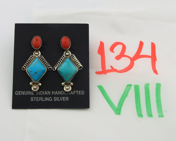 Navajo Earrings Sterling Silver Gemstone Vintage Handmade Signed Running Bear