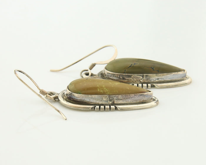 Navajo Earrings Sterling Silver Natural Green Turquoise Vintage Signed ES
