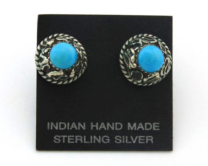 Navajo Earrings Sterling Silver Natural Turquoise Vintage Handmade