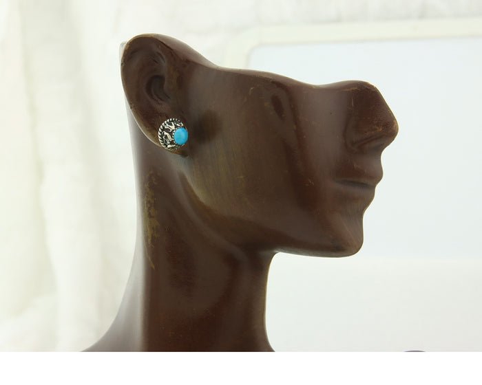 Navajo Earrings Sterling Silver Natural Turquoise Vintage Handmade
