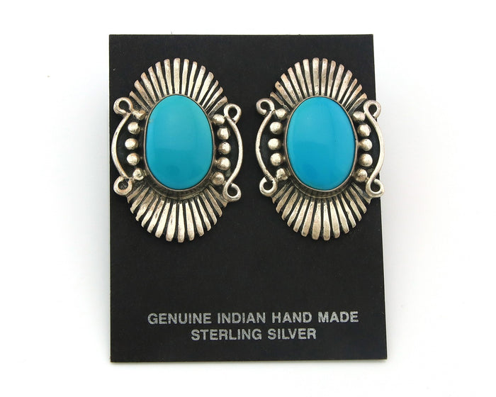 Navajo Earrings Sterling Silver Natural Turquoise Vintage Signed AM