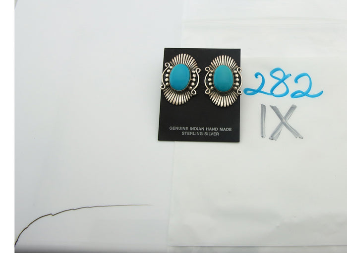 Navajo Earrings Sterling Silver Natural Turquoise Vintage Signed AM