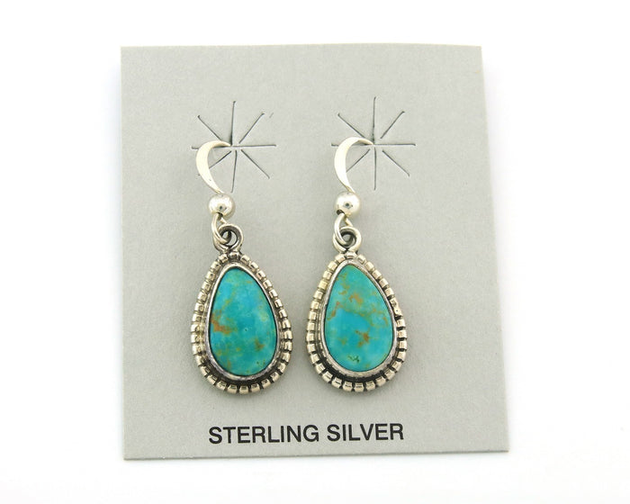 Navajo Earrings Sterling Silver Natural Turquoise Vintage Signed M