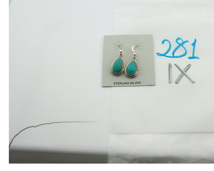 Navajo Earrings Sterling Silver Natural Turquoise Vintage Signed M