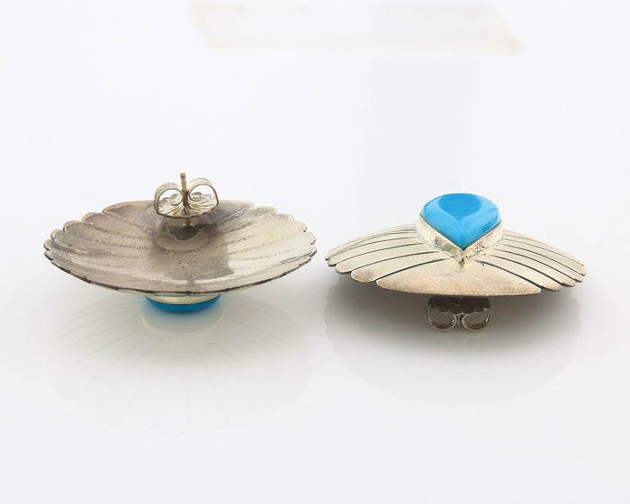 Navajo Earrings Sterling Silver Natural Turquoise Vintage Signed TCA 1986