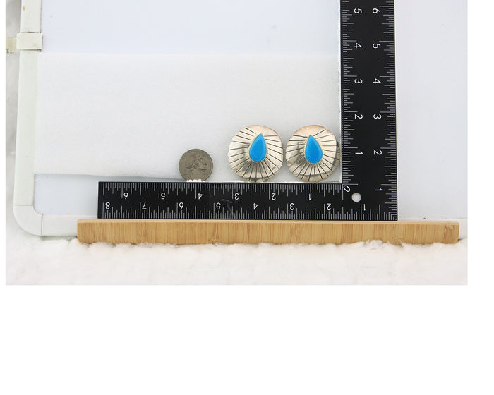 Navajo Earrings Sterling Silver Natural Turquoise Vintage Signed TCA 1986