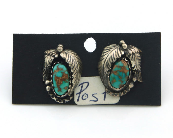 Navajo Earrings Sterling Silver Natural Turquoise Vintage Signed Tom Willeto