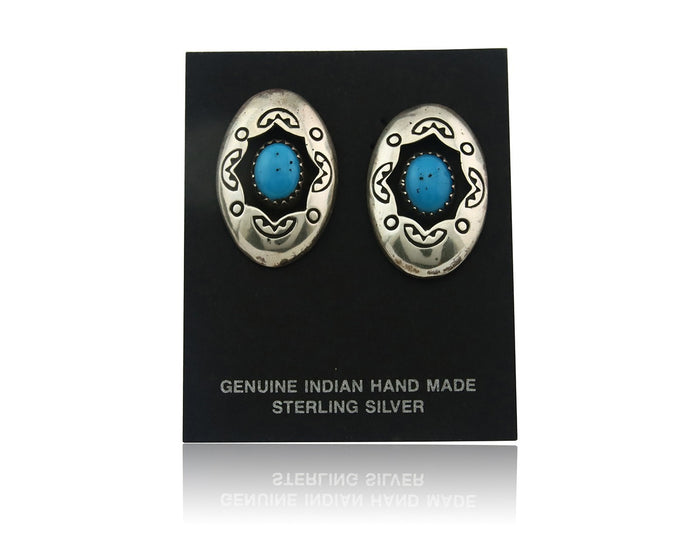 Navajo Earrings Sterling Silver Turquoise Dangle Vintage Authentic Signed P