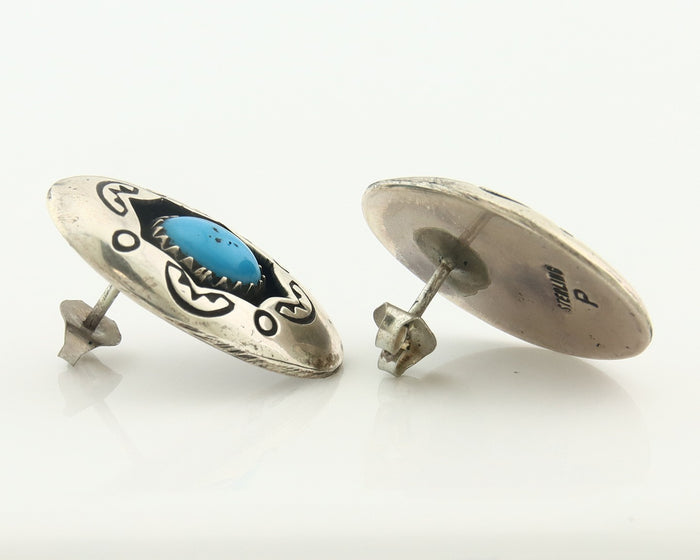 Navajo Earrings Sterling Silver Turquoise Dangle Vintage Authentic Signed P