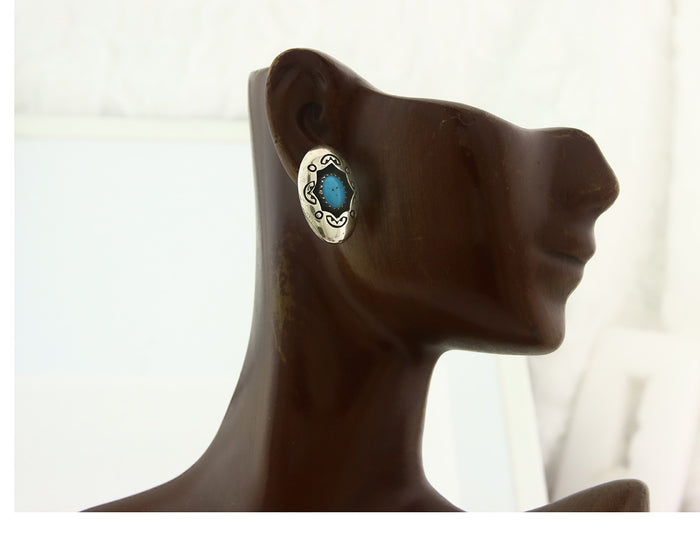 Navajo Earrings Sterling Silver Turquoise Dangle Vintage Authentic Signed P