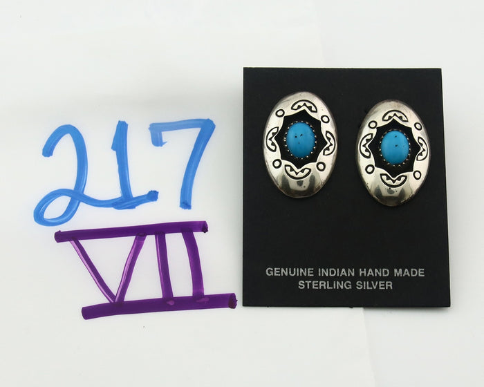 Navajo Earrings Sterling Silver Turquoise Dangle Vintage Authentic Signed P