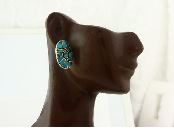 Navajo Earrings Sterling Silver Turquoise Dangle Vintage Authentic