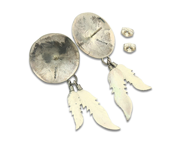 Navajo Earrings Sterling Silver Turquoise Vintage Dangle Signed Ramone