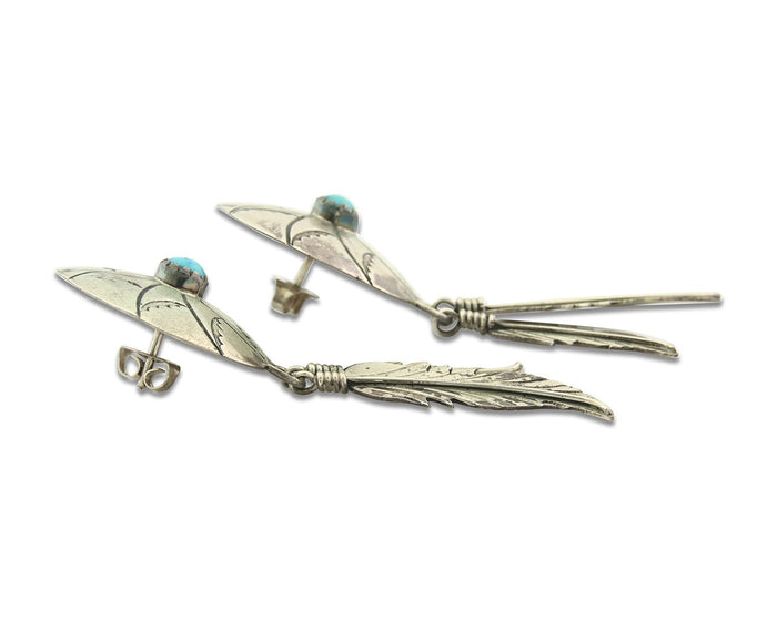 Navajo Earrings Sterling Silver Turquoise Vintage Dangle Signed Ramone