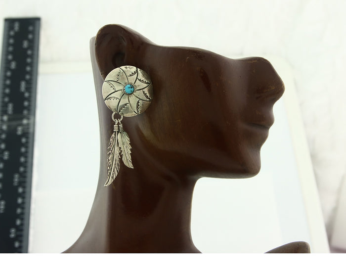 Navajo Earrings Sterling Silver Turquoise Vintage Dangle Signed Ramone