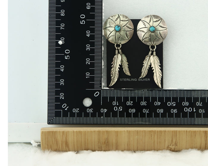 Navajo Earrings Sterling Silver Turquoise Vintage Dangle Signed Ramone