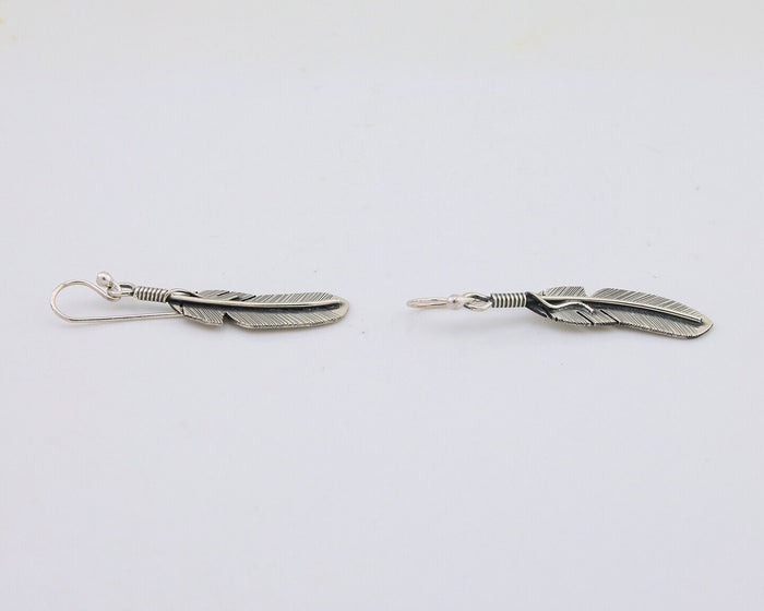 Navajo Feather Earrings 925 Silver Native American Artist C.80's