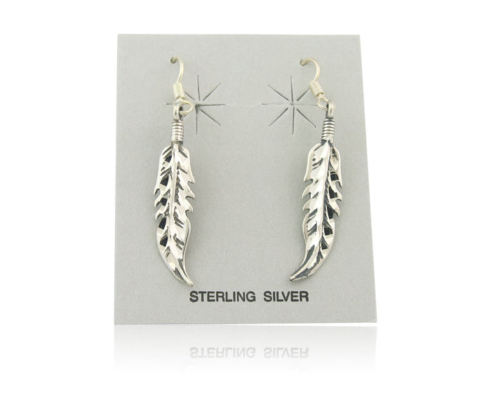 Navajo Feather Earrings Sterling Silver Dangle Vintage Authentic Signed Masha