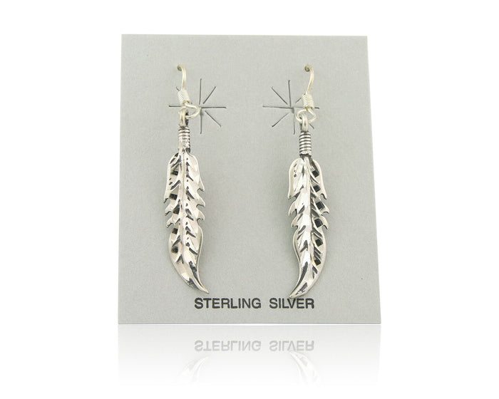 Navajo Feather Earrings Sterling Silver Dangle Vintage Authentic Signed Masha