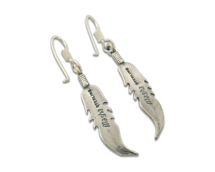 Navajo Feather Earrings Sterling Silver Dangle Vintage Authentic Signed Masha
