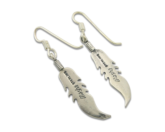 Navajo Feather Earrings Sterling Silver Dangle Vintage Authentic Signed Masha