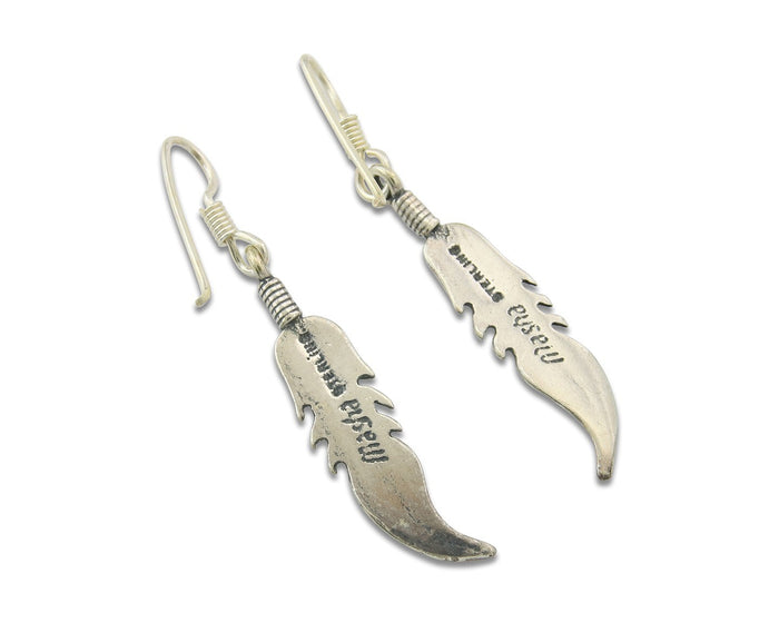 Navajo Feather Earrings Sterling Silver Dangle Vintage Authentic Signed Masha