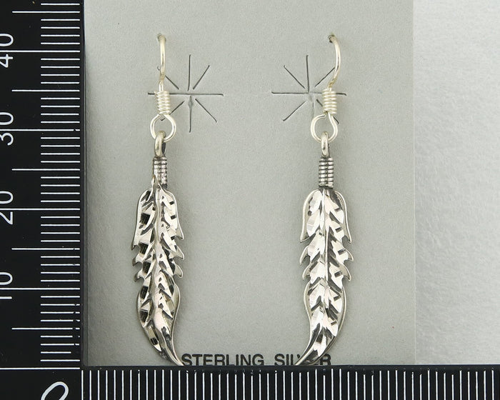 Navajo Feather Earrings Sterling Silver Dangle Vintage Authentic Signed Masha