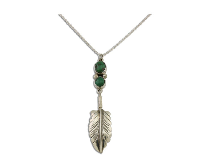 Navajo Feather Turquoise Necklace 925 Silver Artist Signed M Montoya C.80's
