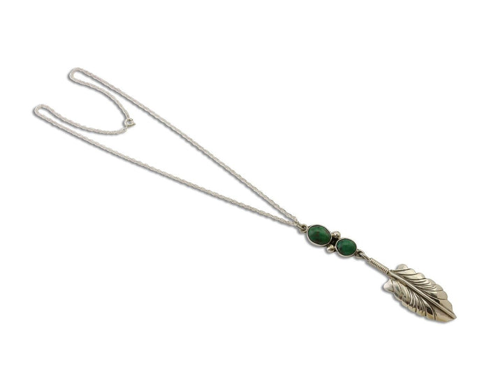 Navajo Feather Turquoise Necklace 925 Silver Artist Signed M Montoya C.80's