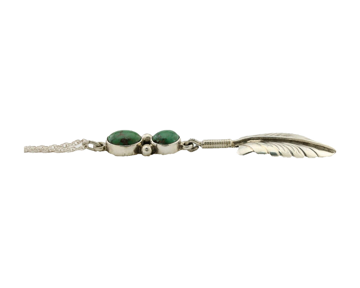 Navajo Feather Turquoise Necklace 925 Silver Artist Signed M Montoya C.80's