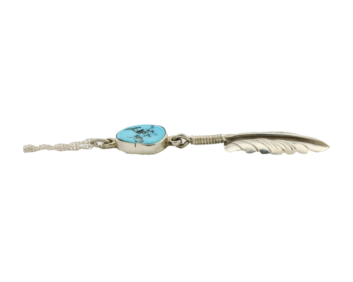 Navajo Feather Turquoise Necklace 925 Silver Artist Signed M Montoya C.80's