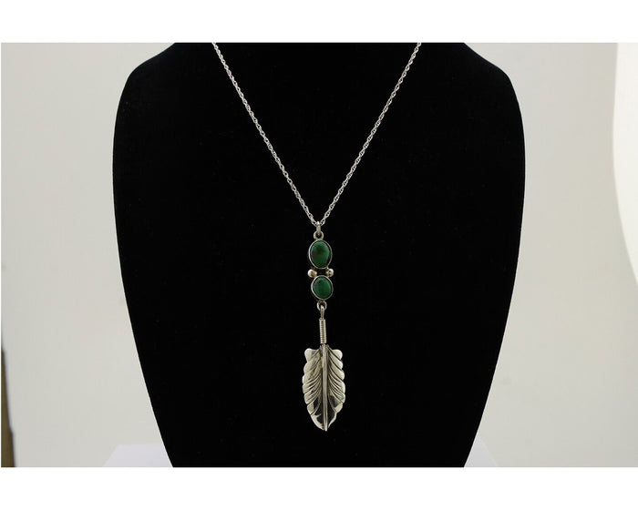 Navajo Feather Turquoise Necklace 925 Silver Artist Signed M Montoya C.80's