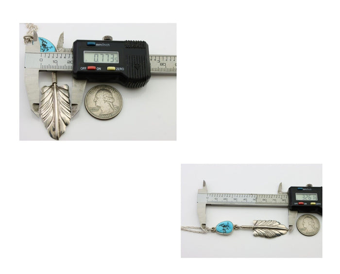 Navajo Feather Turquoise Necklace 925 Silver Artist Signed M Montoya C.80's