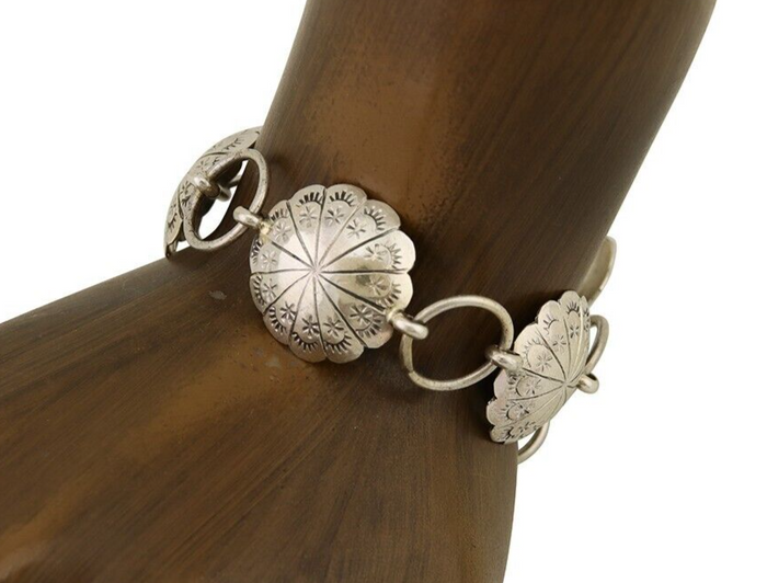 Navajo Hamdmade Concho Bracelet 925 Silver Native American Artist Signed C.80's