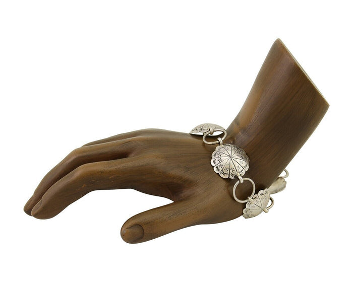 Navajo Hamdmade Concho Bracelet 925 Silver Native American Artist Signed C.80's