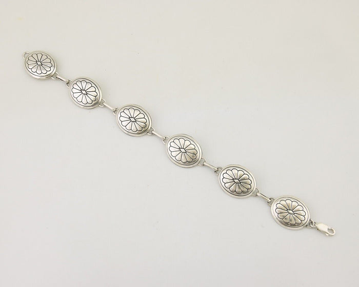 Navajo Hamdmade Concho Bracelet 925 Silver Native Artist Signed Edith James C80s