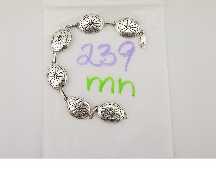 Navajo Hamdmade Concho Bracelet 925 Silver Native Artist Signed Edith James C80s