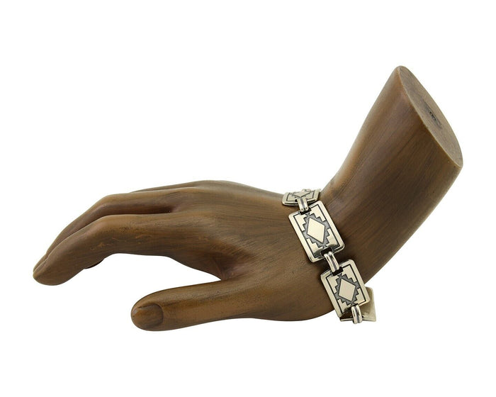 Navajo Hamdmade Link Bracelet 925 Silver Native American Artist C.80's