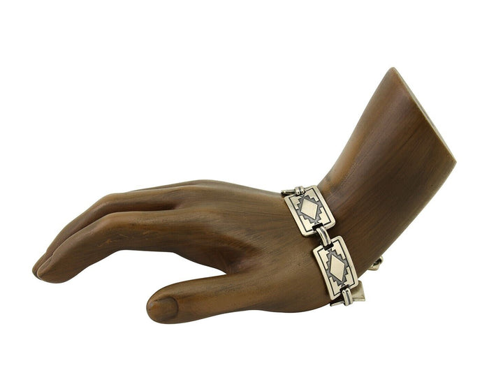 Navajo Hamdmade Link Bracelet 925 Silver Native American Artist C.80's