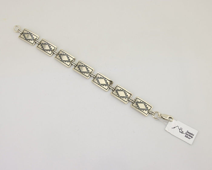 Navajo Hamdmade Link Bracelet 925 Silver Native American Artist C.80's