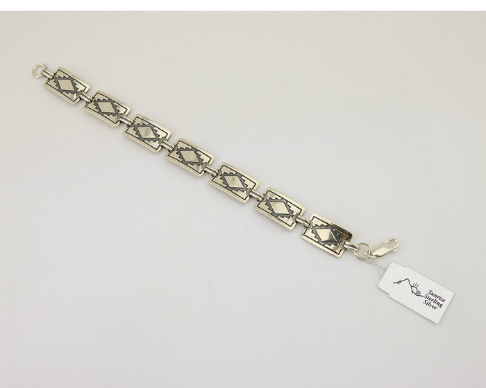 Navajo Hamdmade Link Bracelet 925 Silver Native American Artist C.80's