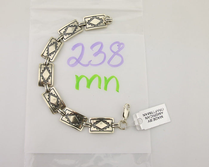 Navajo Hamdmade Link Bracelet 925 Silver Native American Artist C.80's