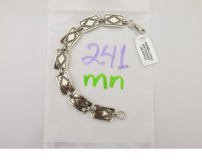 Navajo Hamdmade Link Bracelet 925 Silver Native American Artist C.80's