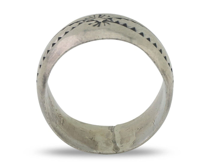 Navajo Hand Stamped Band 925 Silver 11 mm Native Artist Size 5.5 C.80's